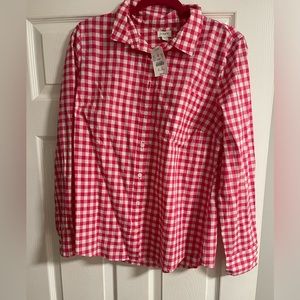 J Crew hot pink button down cotton flannel size Large NEW WITH TAGS